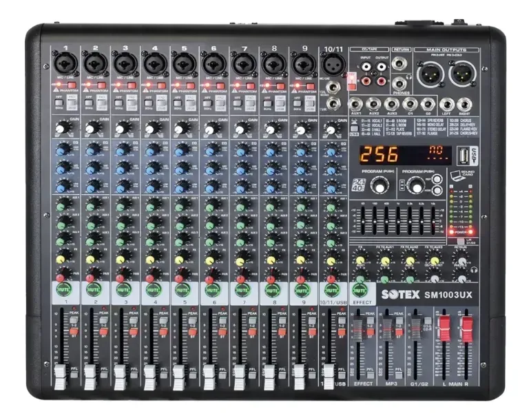 Mesa de Som Analógica Sotex SM1003UX 10 Canais 3 Aux USB Bluetooth